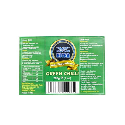 Heera Mini Pappadums Green Chilli 200g